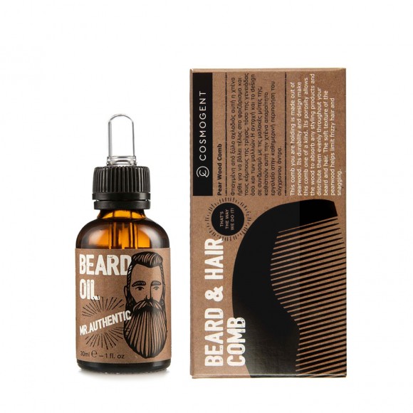 Mr Cosmo Set Mr Authentic Oil (30ml) & Beard & Hair Comb